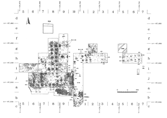 花巻城跡本丸内容確認調査の遺構配置図面