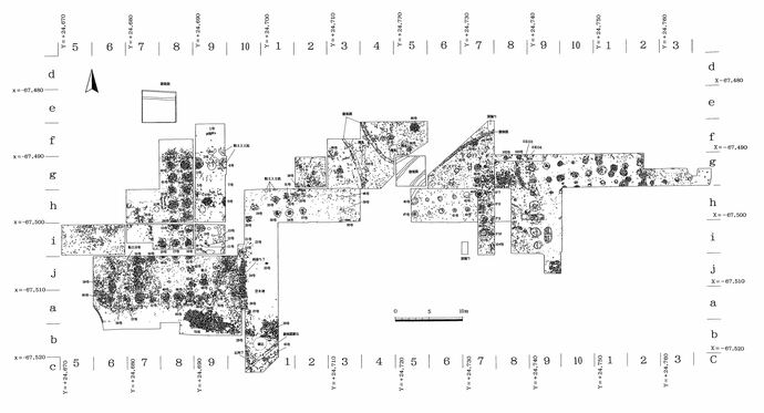 平成30年度から令和5年度までの発掘でみつかった花巻城本丸御殿の遺構分布図