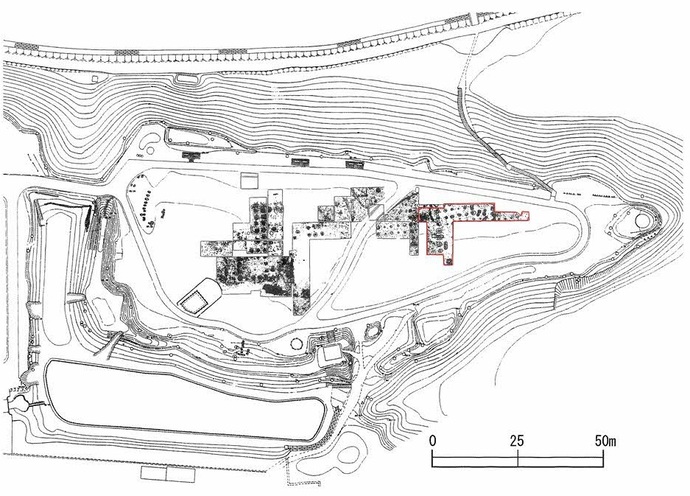花巻城本丸跡でこれまでに発掘調査を行った場所を示した図