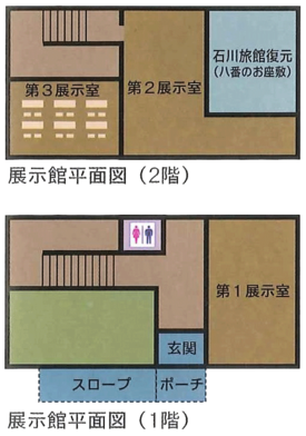 展示館1階および2階の見取り図