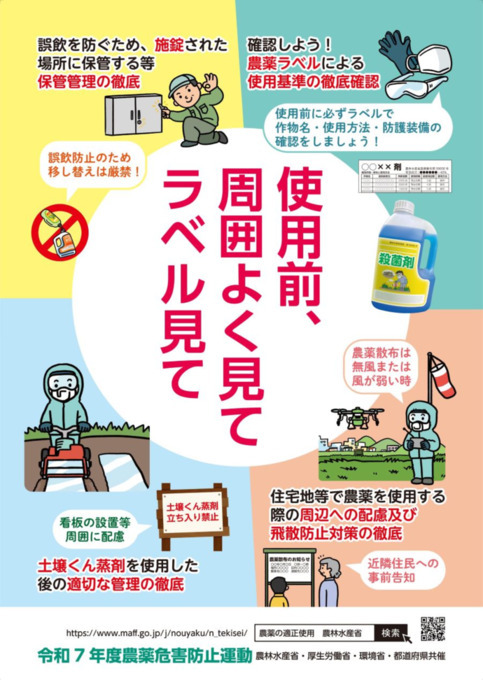使用前、周囲よく見て、ラベル見て