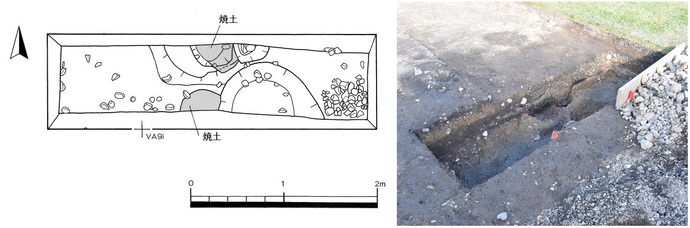 焼土遺構の平面図と写真