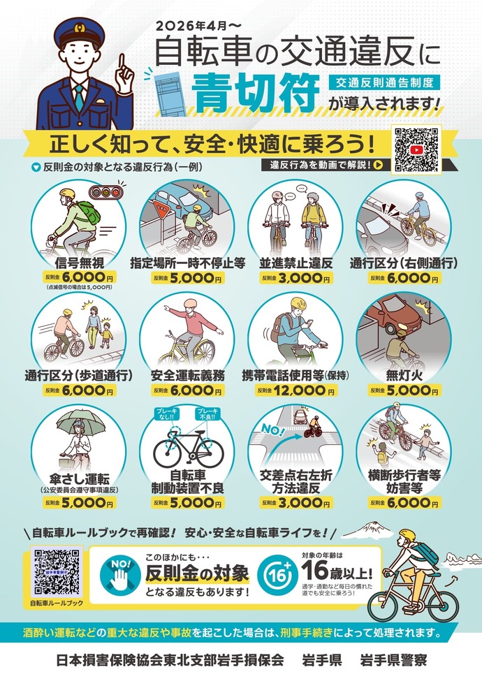 自転車の交通違反に青切符が導入されます