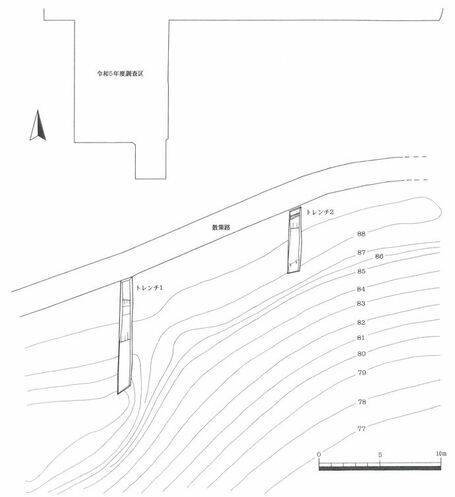 本丸南辺の土塁を調査した場所を示す図