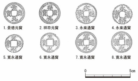 本丸跡で出土した古銭の拓本