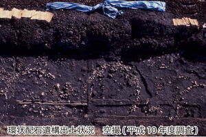 環状配石遺構出土状況 空撮(平成10年度調査)です