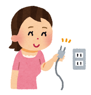 コンセントからプラグを抜く女性のイラスト