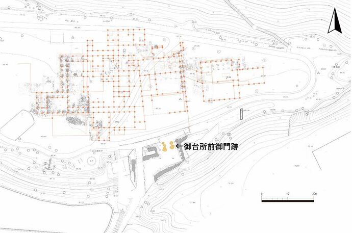 御台所前御門の発掘場所を示した図