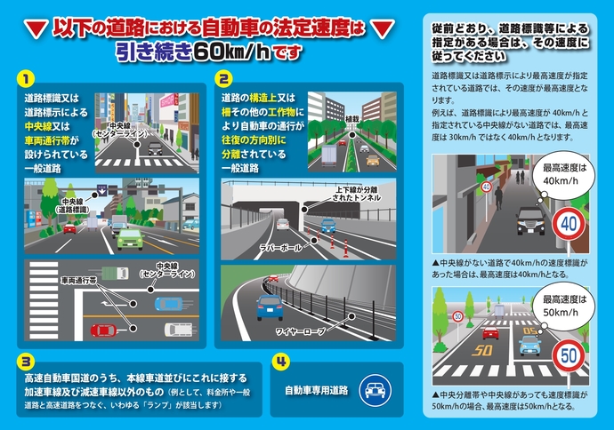 生活道路における自動車の法定速度が引き下げられますリーフ2